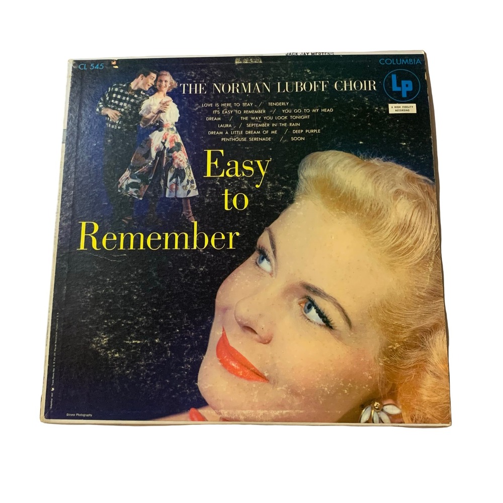 Norman Luboff Choir Easy to Remember Vinyl LP CL 545 Columbia Records Mono Vocal